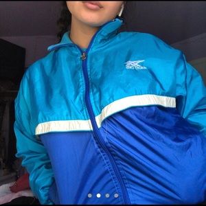 VINTAGE UNISEX  BLUE + WHITE ASICS TIGER JACKET